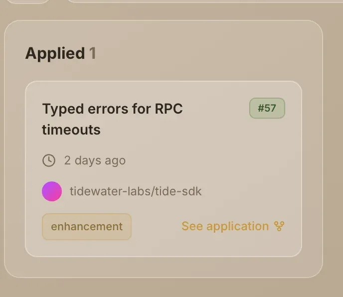 The Contributions board with one application in the Applied column