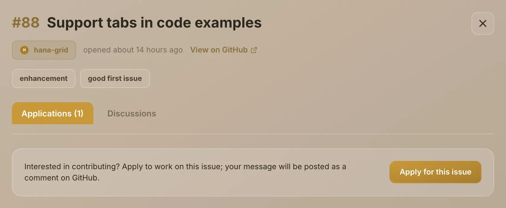 The apply box on an issue, with the Apply for this issue button