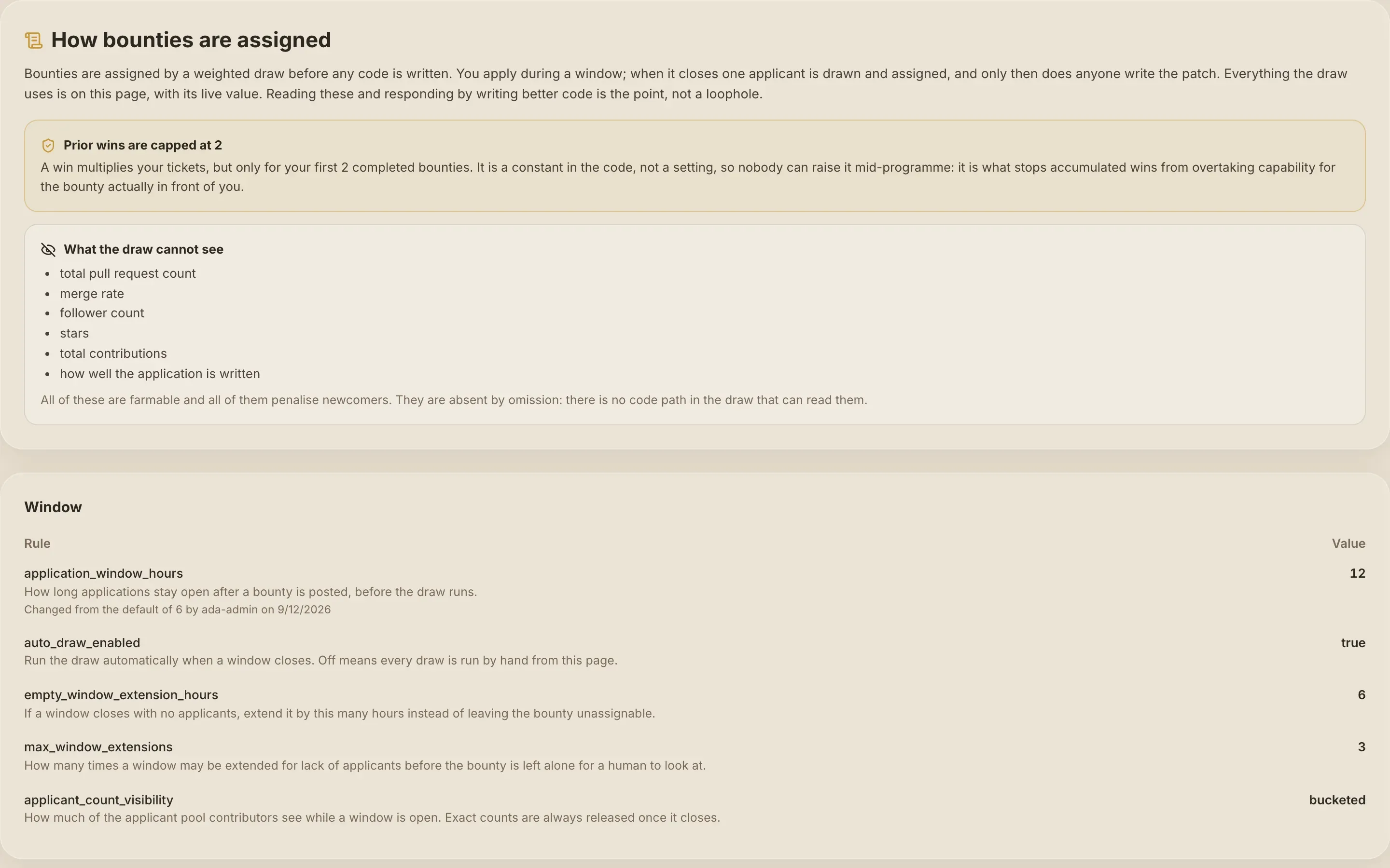 The public rules page, How bounties are assigned