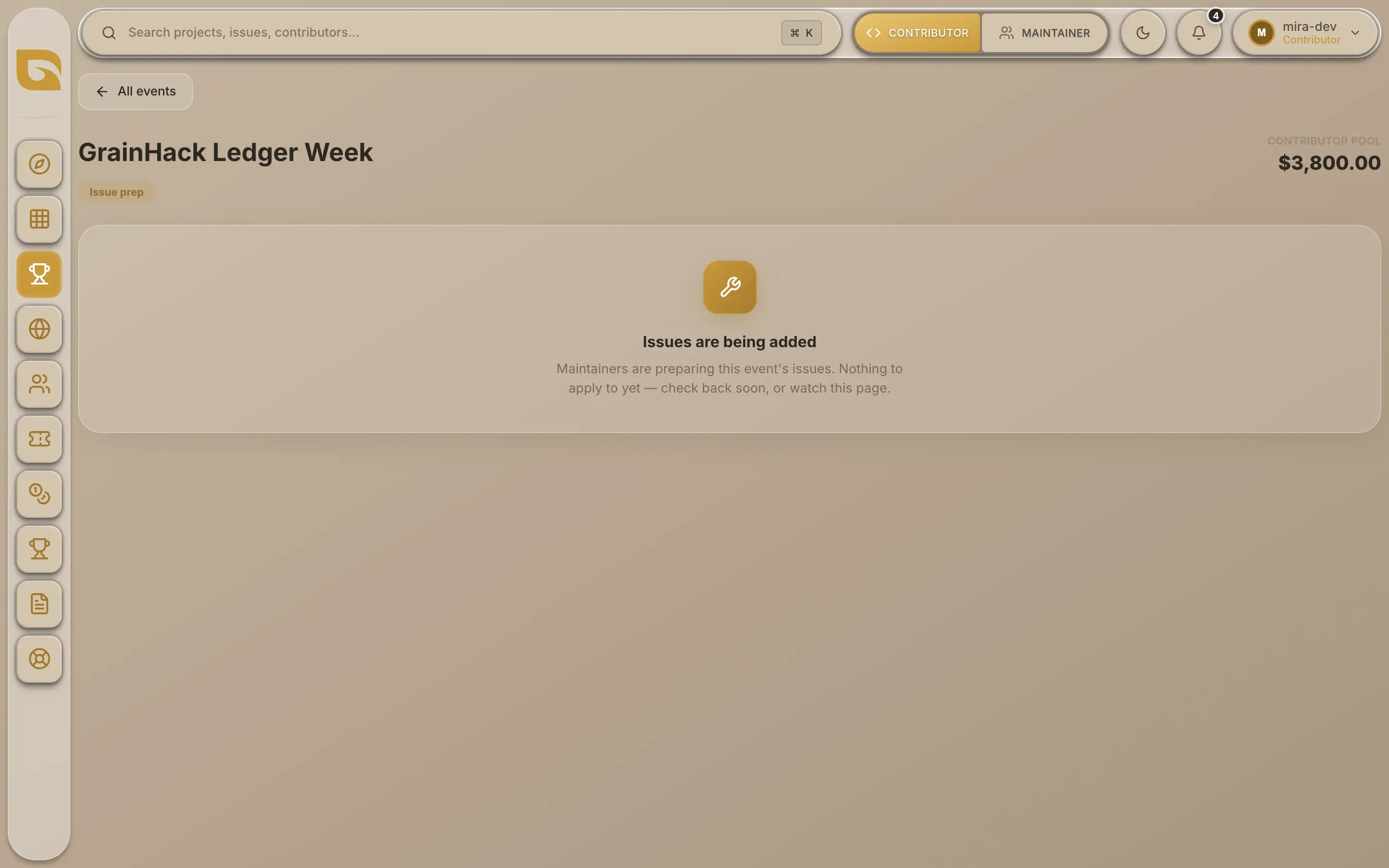 An event in Issue prep, with no issues yet