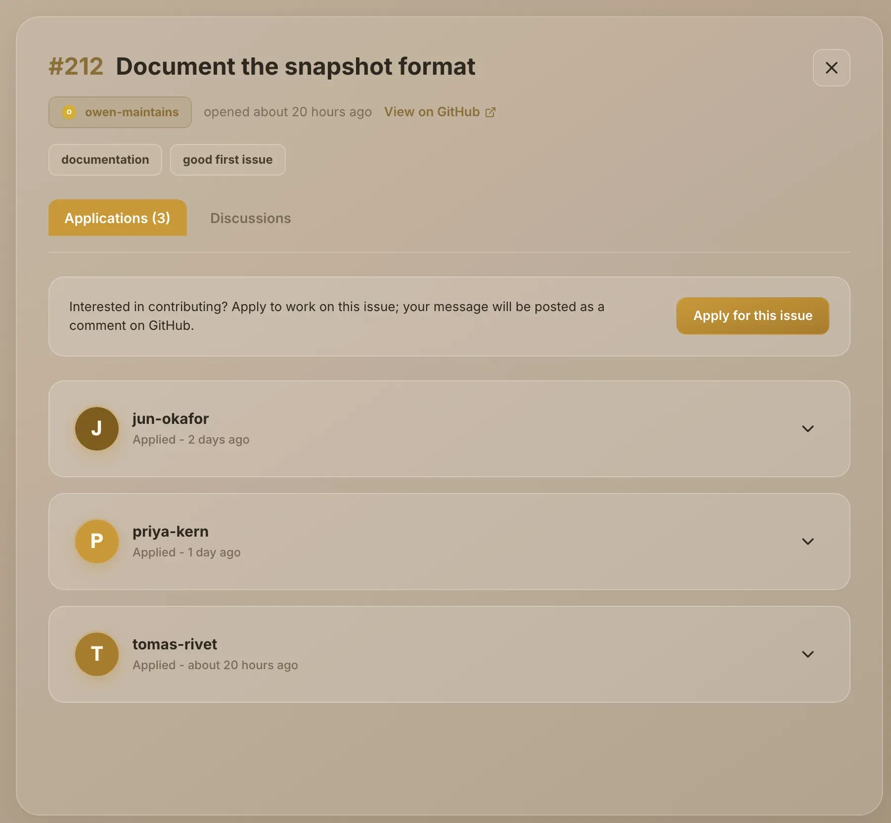 The Applications tab, with the apply box above three applications