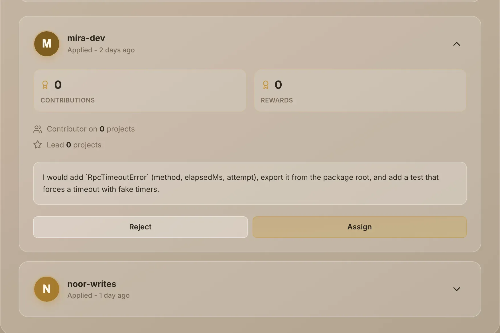 An application expanded, with the Assign button