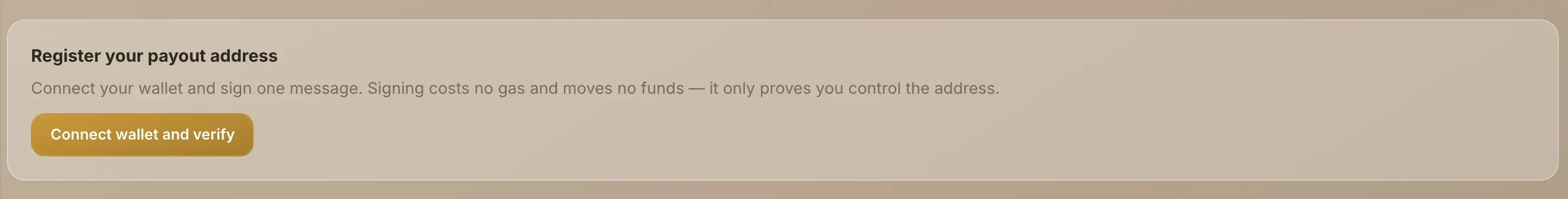 The Register your payout address card with the Connect wallet and verify button