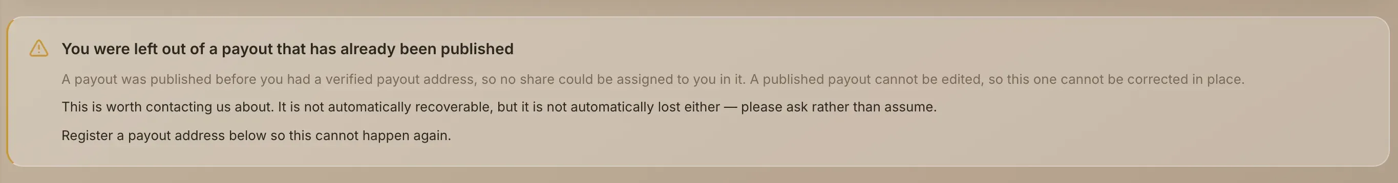 The readiness card saying you were left out of a published payout