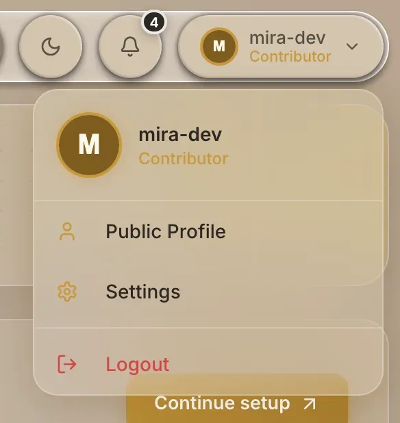 The menu under your picture, with Public Profile, Settings and Logout