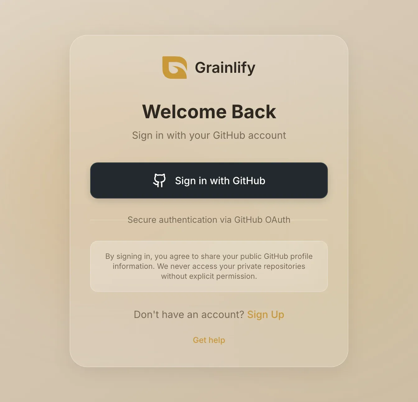 The sign-in page, with the Sign in with GitHub button