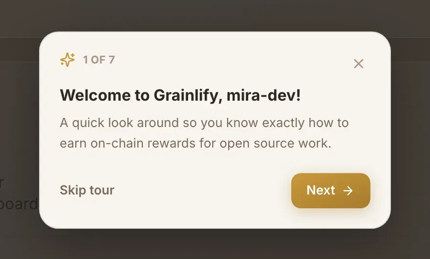 The first step of the product tour